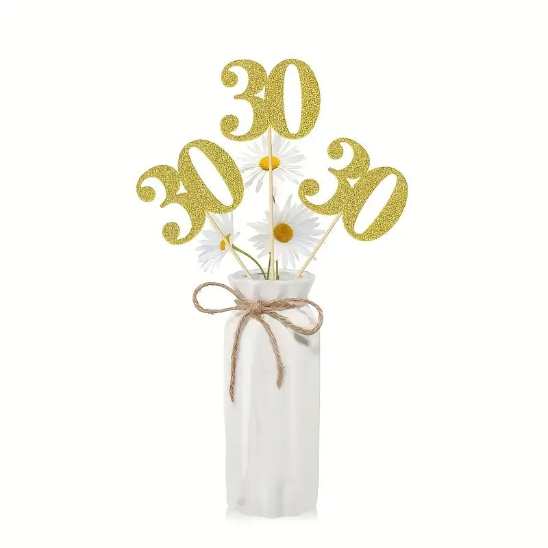 Gold glitter number on wire stick - 30