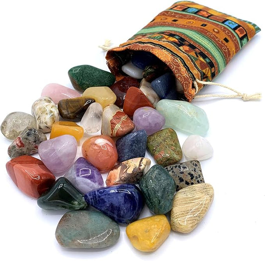 Energy locked in colors – A selection of genuine semi-precious stones in a colorful canvas bag