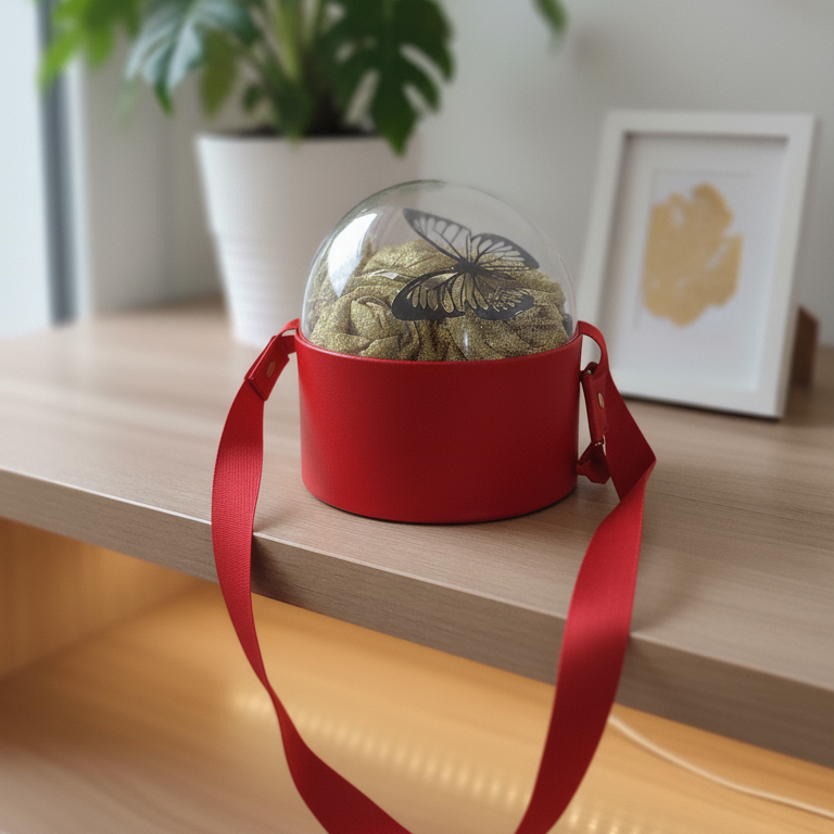 Golden Butterfly in a Red Gift Box – Luxury Rose Sphere