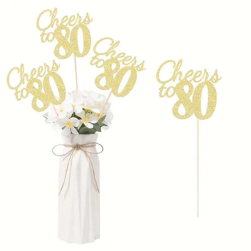 Gold glitter number on wire stick - 80