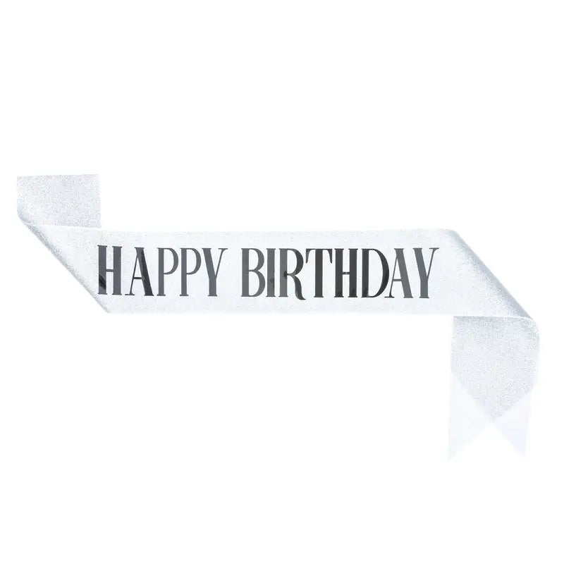 "Happy Birthday" Festive Ribbon Silver - Durable Polyester