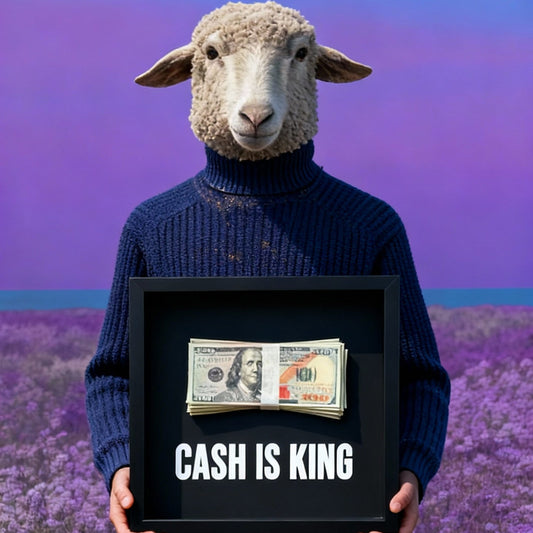 Cash is King fekete mélykeretet tart egy birka