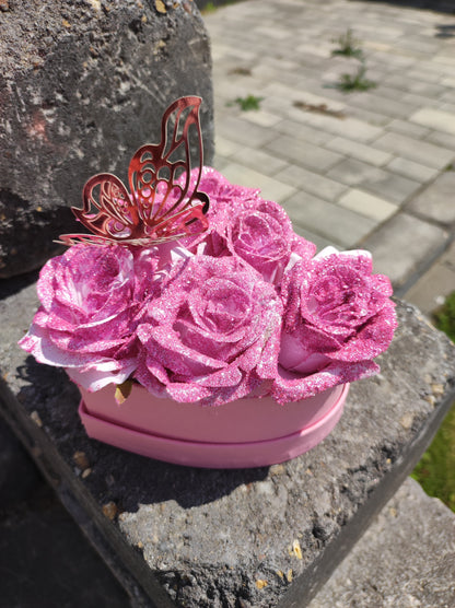 Elegáns Műrózsa Luxus Díszdobozban Rózsaszín