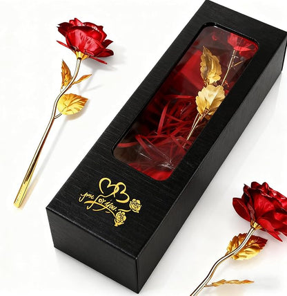 24K aranyozott rózsa fekete díszdoboz mellett, Just for You arany felirat