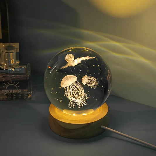 🌌 „Egy darabka óceán az éjjeliszekrényeden” – 3D Kristály Medúza Lámpa 🌌