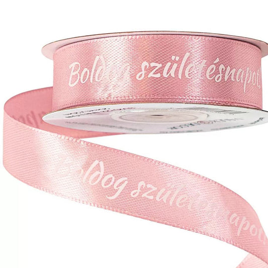 🎉 „Boldog Születésnapot!” feliratos szatén szalag – 20mm x 20m, mályva színben 🎉
