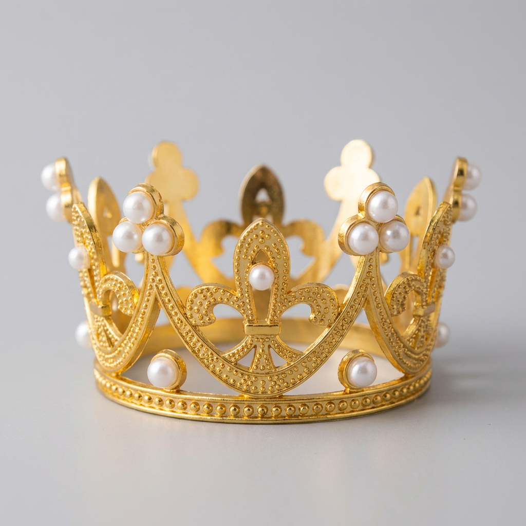 Arany színű dekorációs korona örökrózsa tetején