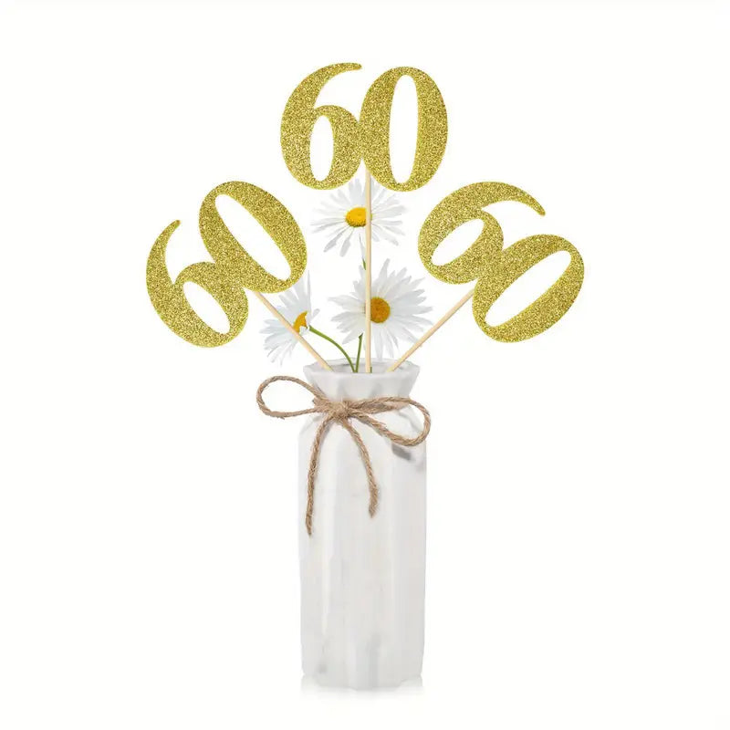 Arany csillámos szám drót pálcán - 60