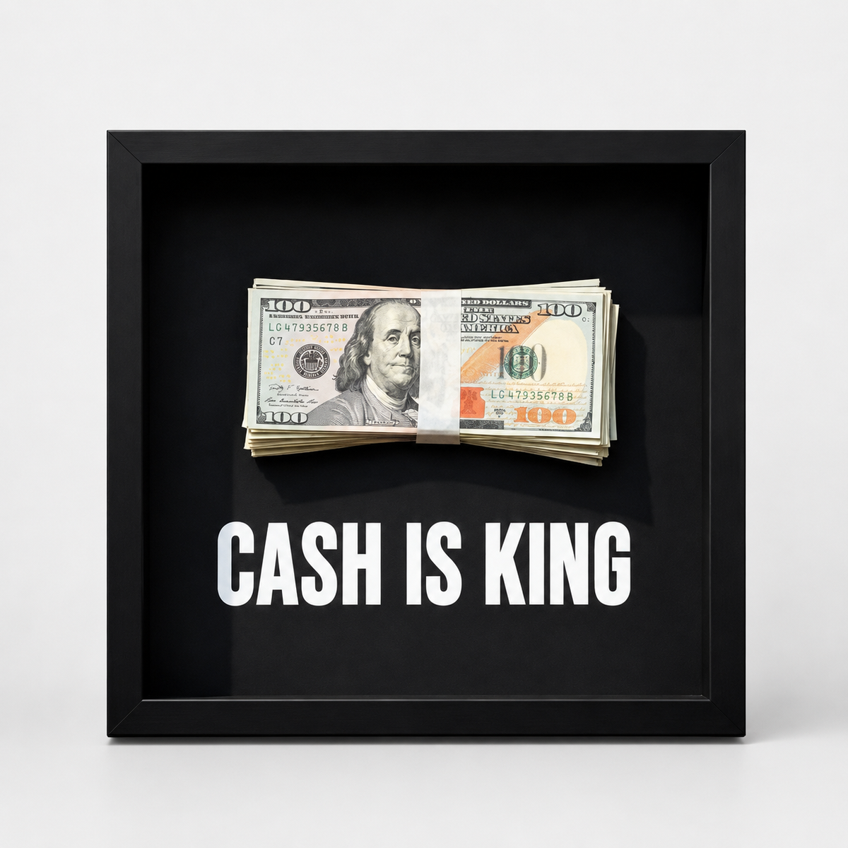 Cash is King fekete mélykeret dollárköteg replikával és fehér felirattal – férfi ajándék