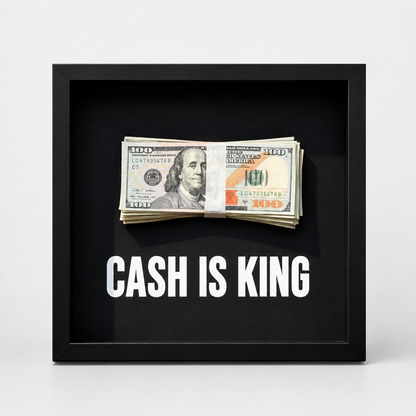 Cash is King fekete mélykeret dollárköteg replikával és fehér felirattal – férfi ajándék
