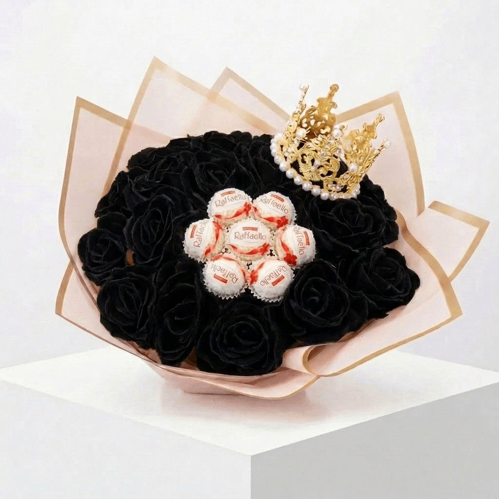 CsillagRózsa Raffaello csokor 7 db kókuszos bonbonnal és csillámos örökrózsákkal – Meglepi Műhely