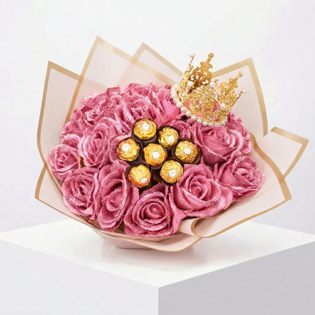 Romantikus rózsaszín CsillagRózsa csokor édességgel.