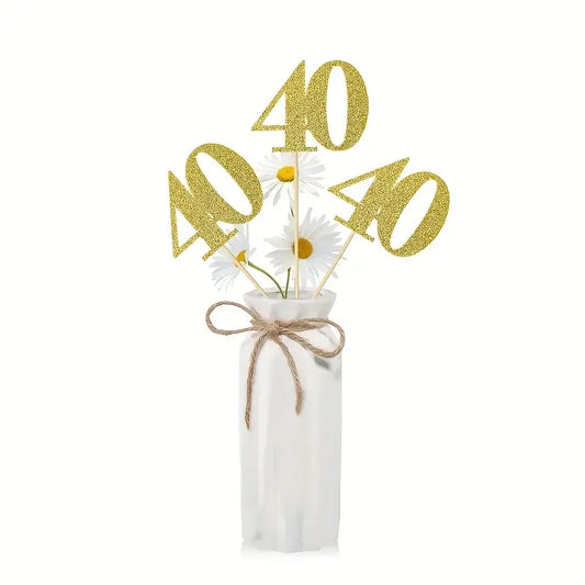 Arany csillámos szám drót pálcán - 40