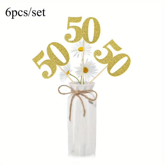 Arany csillámos szám drót pálcán - 50