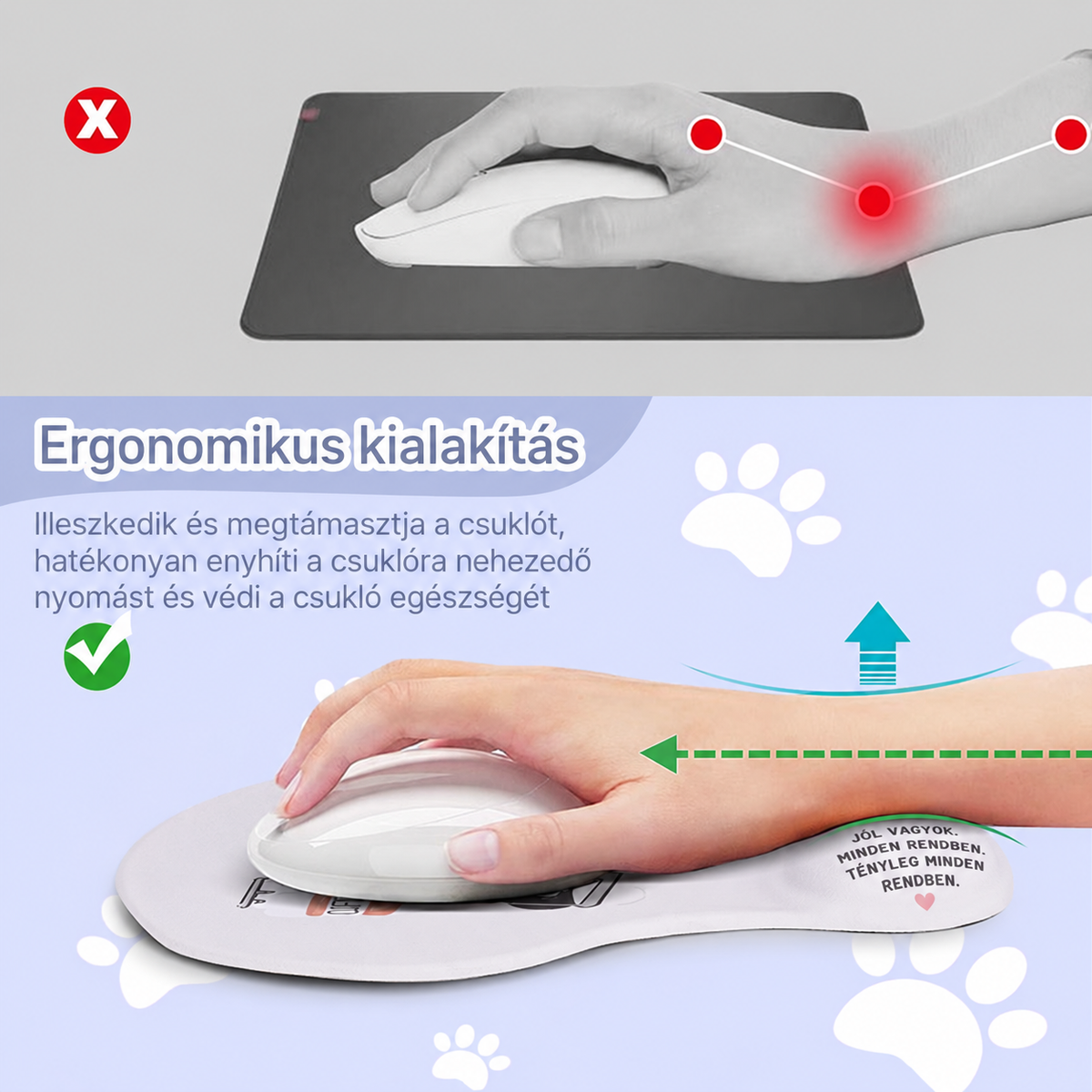 Ergonomikus egérpad csuklótámasszal – csökkenti a csuklóra nehezedő nyomást