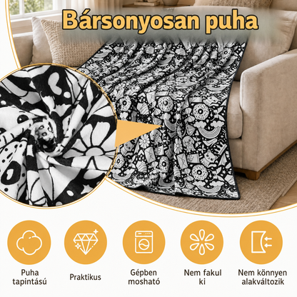Kiszínezhető takaró bársonyos anyagának közelije, mosógépben mosható
