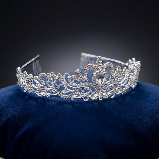 Nagy méretű, részletgazdag ezüst korona dísz rózsacsokrok és virágboxok elegáns kiegészítéseként.