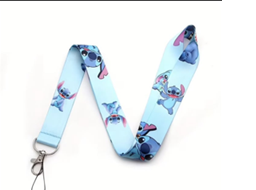 Világoskék Lilo és Stitch mintás nyakpánt erős fém karabinerrel kulcsokhoz és belépőkártyákhoz.