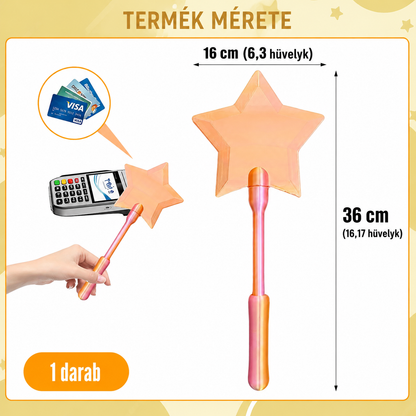 Méret-infografika: a varázspálca 36 cm hosszú, csillagfeje 16 cm széles